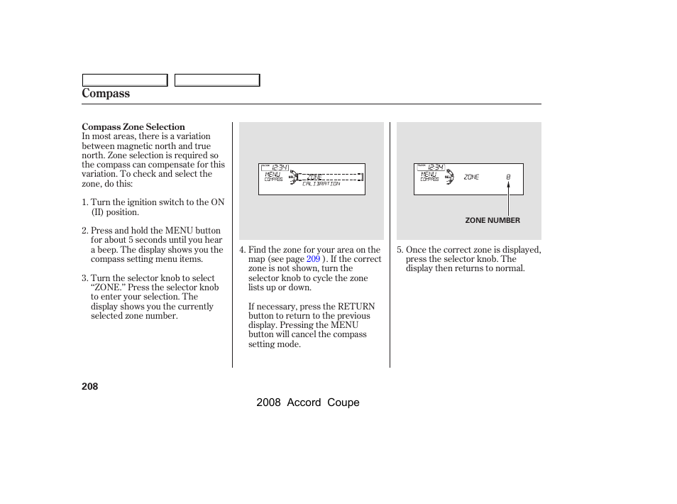 Compass | HONDA 2008 Accord Coupe User Manual | Page 211 / 412