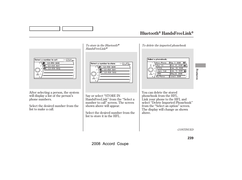 Bluetooth handsfreelink | HONDA 2008 Accord Coupe User Manual | Page 242 / 412