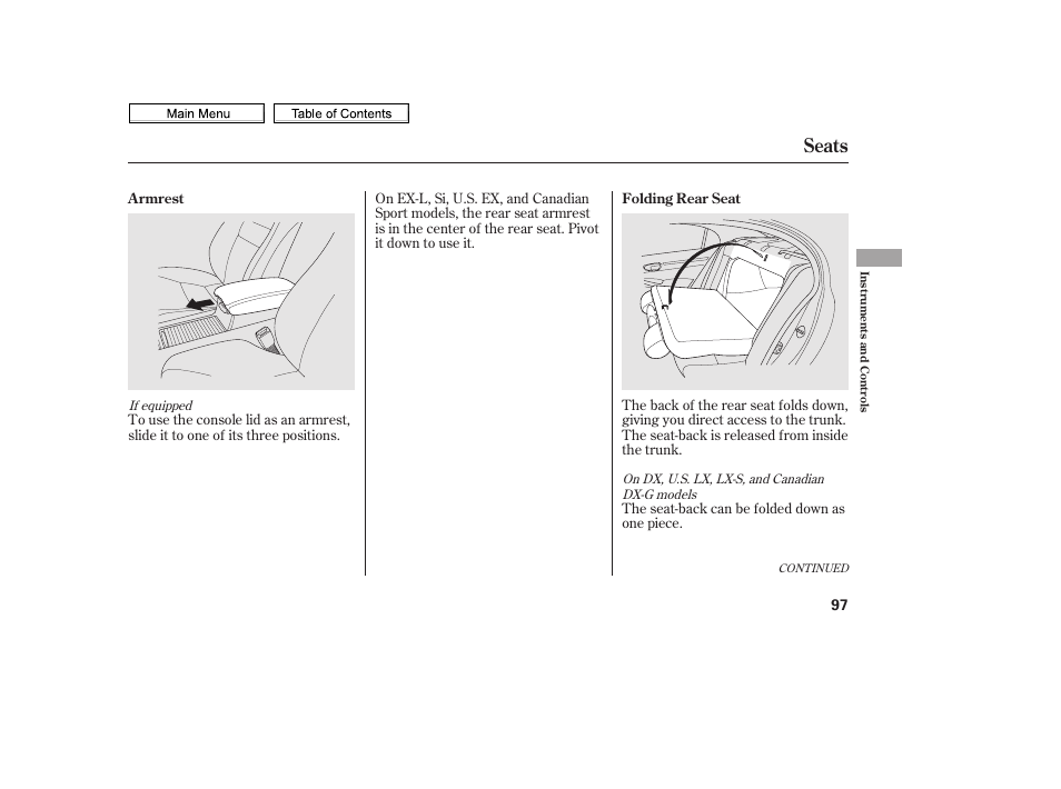 Seats | HONDA 2010 Civic Sedan User Manual | Page 100 / 387