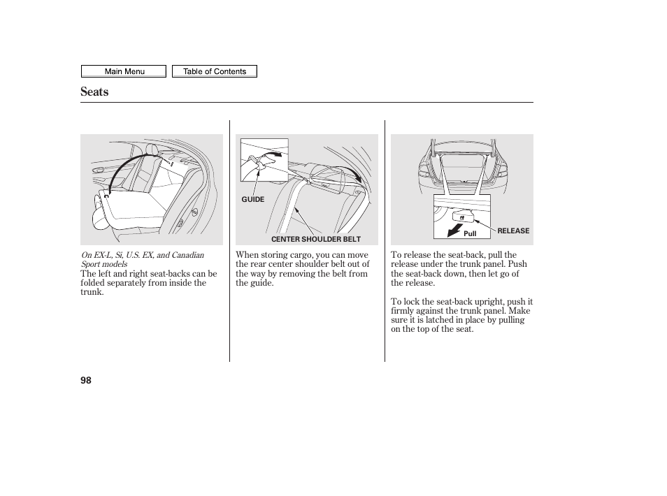 Seats | HONDA 2010 Civic Sedan User Manual | Page 101 / 387