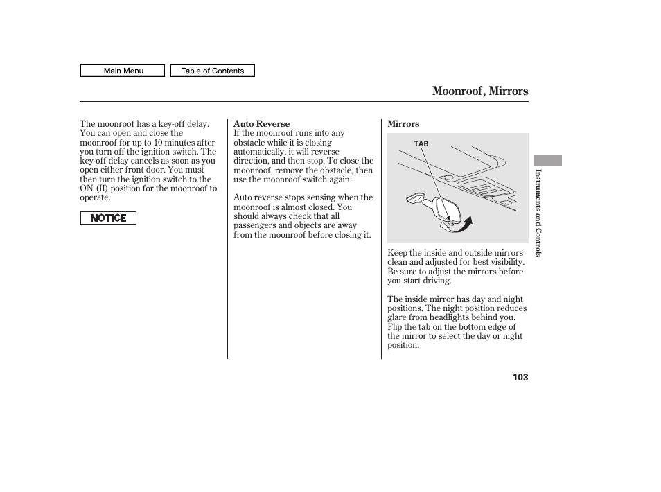 Moonroof, mirrors | HONDA 2010 Civic Sedan User Manual | Page 106 / 387