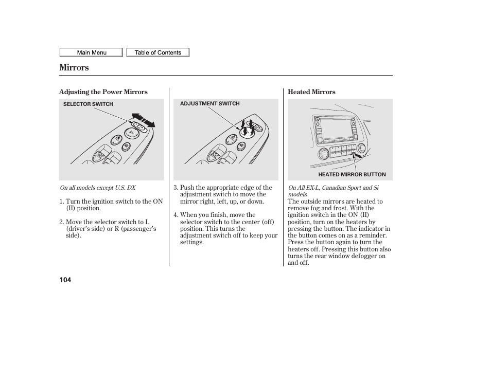 Mirrors | HONDA 2010 Civic Sedan User Manual | Page 107 / 387