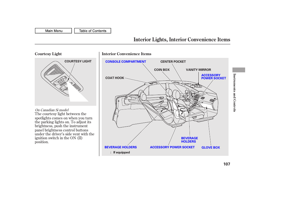 Interior lights, interior convenience items | HONDA 2010 Civic Sedan User Manual | Page 110 / 387