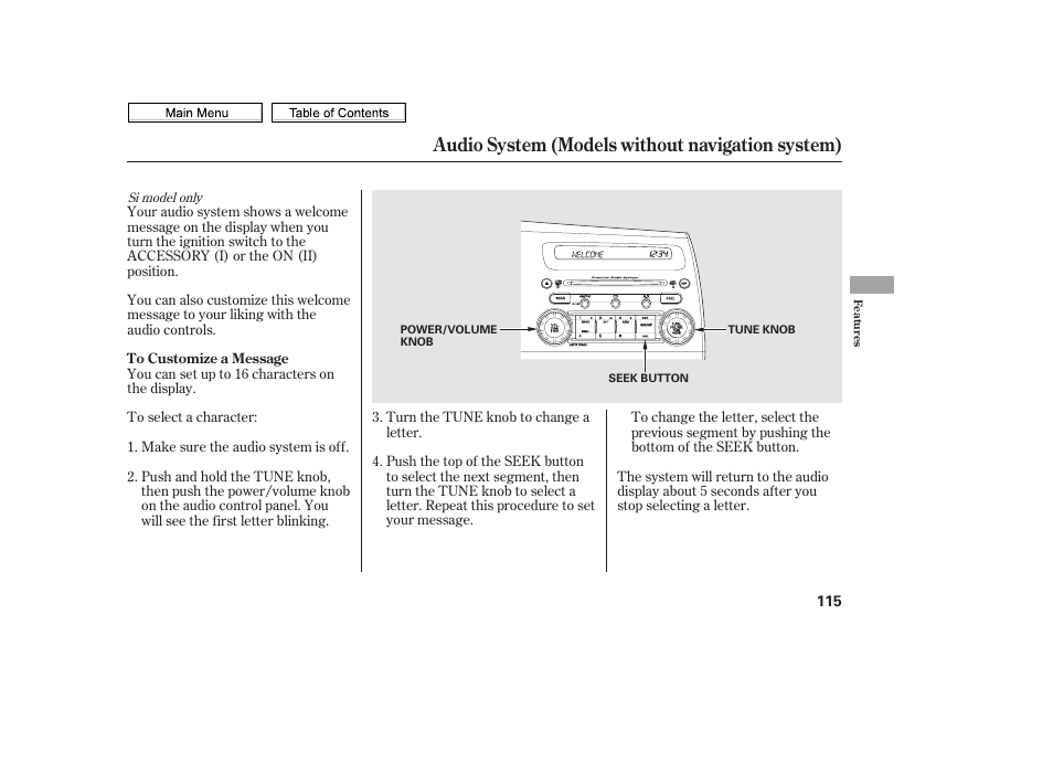 Audio system (models without navigation system) | HONDA 2010 Civic Sedan User Manual | Page 118 / 387