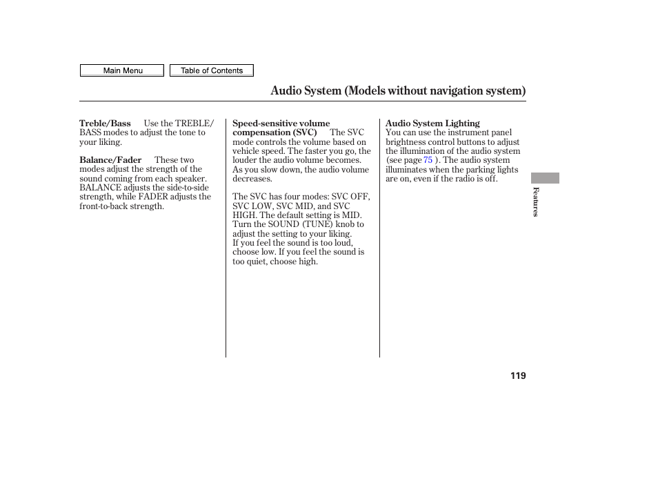 Audio system (models without navigation system) | HONDA 2010 Civic Sedan User Manual | Page 122 / 387