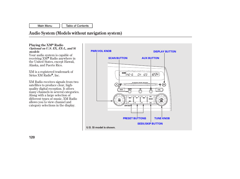 Audio system (models without navigation system) | HONDA 2010 Civic Sedan User Manual | Page 123 / 387