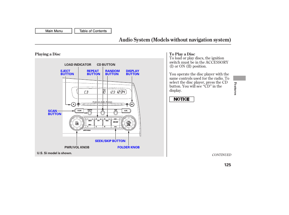 Audio system (models without navigation system) | HONDA 2010 Civic Sedan User Manual | Page 128 / 387