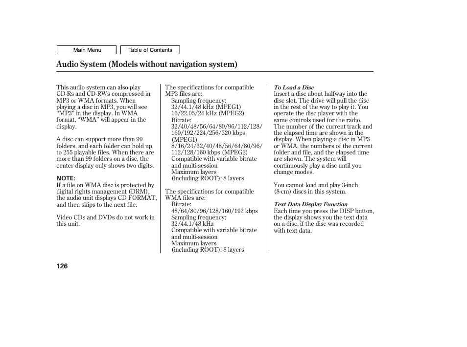 Display button, Audio system (models without navigation system) | HONDA 2010 Civic Sedan User Manual | Page 129 / 387