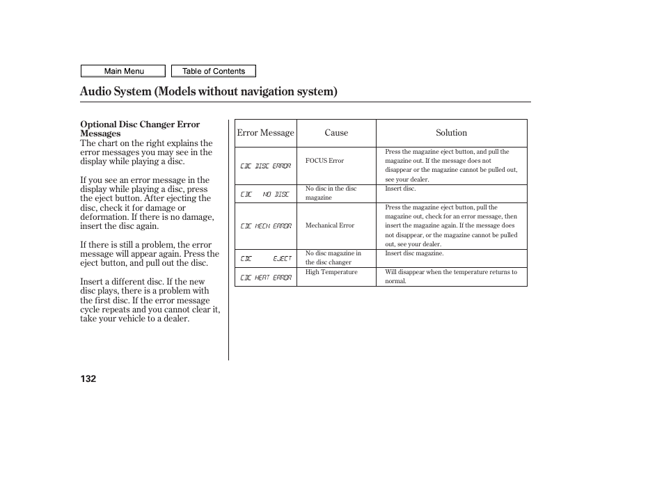 Audio system (models without navigation system) | HONDA 2010 Civic Sedan User Manual | Page 135 / 387