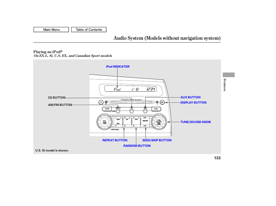 Audio system (models without navigation system) | HONDA 2010 Civic Sedan User Manual | Page 136 / 387