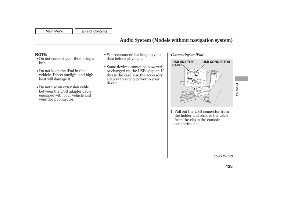 Audio system (models without navigation system) | HONDA 2010 Civic Sedan User Manual | Page 138 / 387