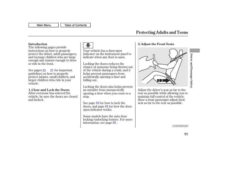 Protecting adults and teens | HONDA 2010 Civic Sedan User Manual | Page 14 / 387