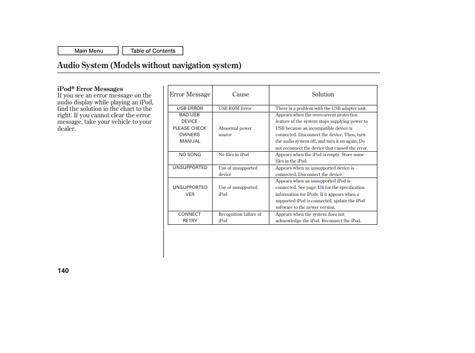 Audio system (models without navigation system) | HONDA 2010 Civic Sedan User Manual | Page 143 / 387