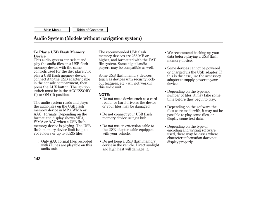 Aux button, Audio system (models without navigation system) | HONDA 2010 Civic Sedan User Manual | Page 145 / 387