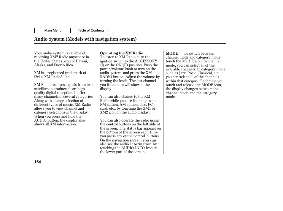 Xm radio icon, Mode icon, Power/volume knob | Xm radio button, Audio system (models with navigation system) | HONDA 2010 Civic Sedan User Manual | Page 157 / 387