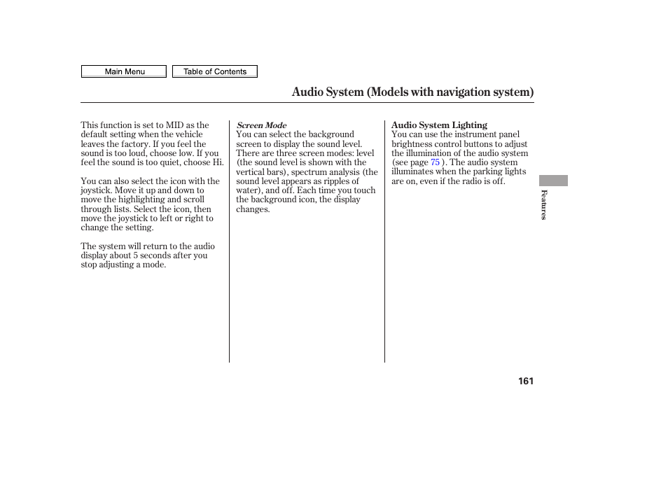 Background icon, Audio system (models with navigation system) | HONDA 2010 Civic Sedan User Manual | Page 164 / 387