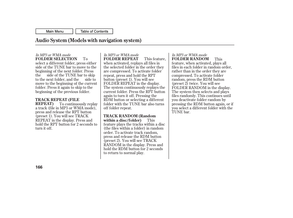 Random button, Repeat button, Audio system (models with navigation system) | HONDA 2010 Civic Sedan User Manual | Page 169 / 387