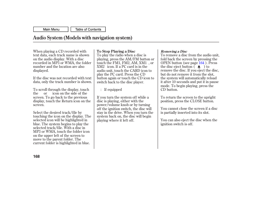 Audio system (models with navigation system) | HONDA 2010 Civic Sedan User Manual | Page 171 / 387