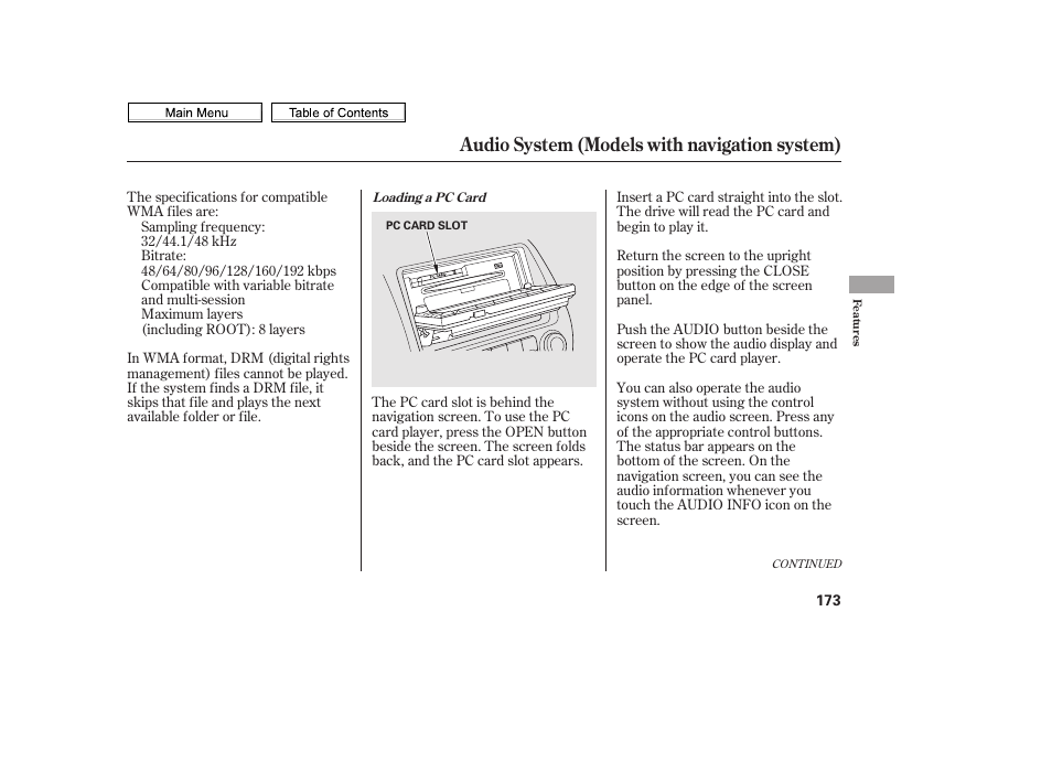 Audio button, Open button, Audio system (models with navigation system) | HONDA 2010 Civic Sedan User Manual | Page 176 / 387