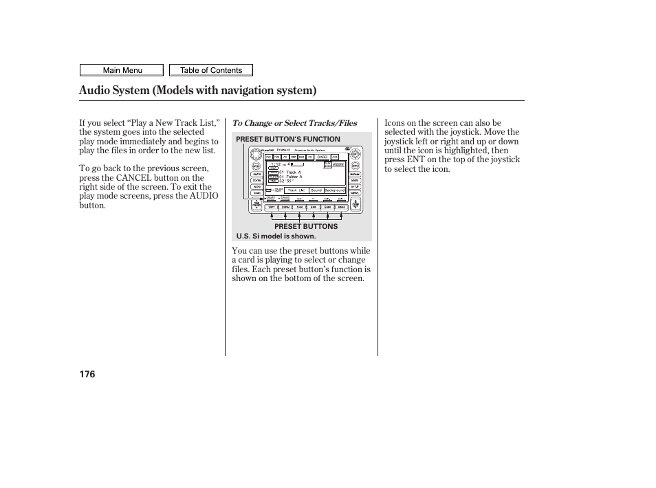 Joystick, Audio system (models with navigation system) | HONDA 2010 Civic Sedan User Manual | Page 179 / 387