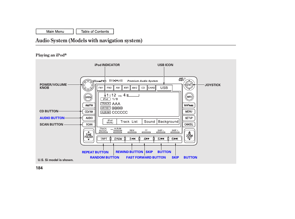 Audio system (models with navigation system) | HONDA 2010 Civic Sedan User Manual | Page 187 / 387