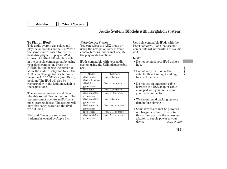 Audio system (models with navigation system) | HONDA 2010 Civic Sedan User Manual | Page 188 / 387