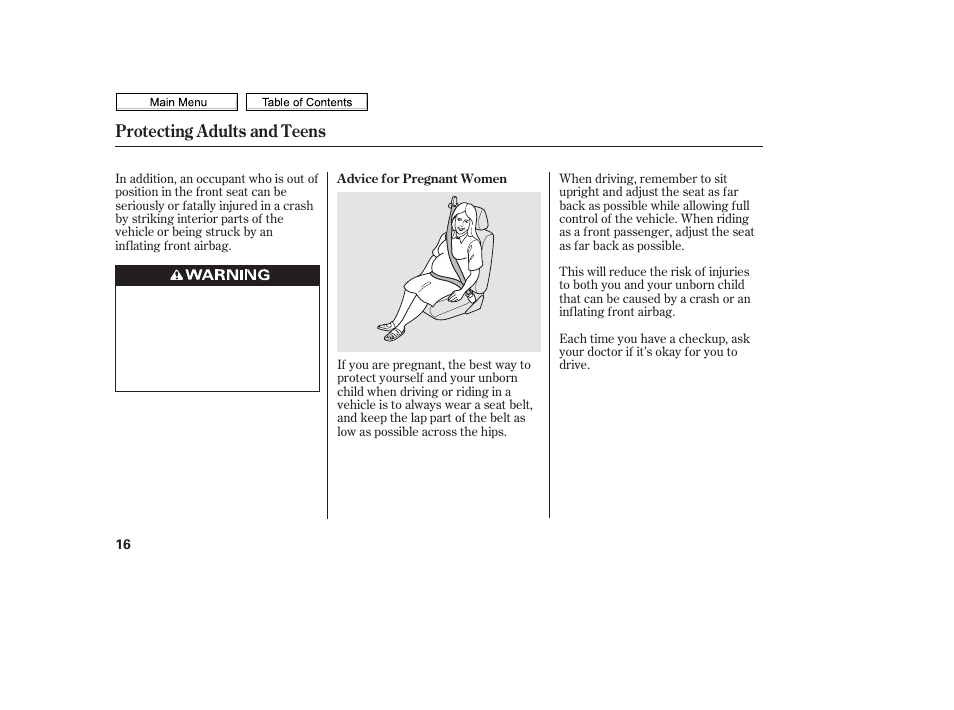 Protecting adults and teens | HONDA 2010 Civic Sedan User Manual | Page 19 / 387