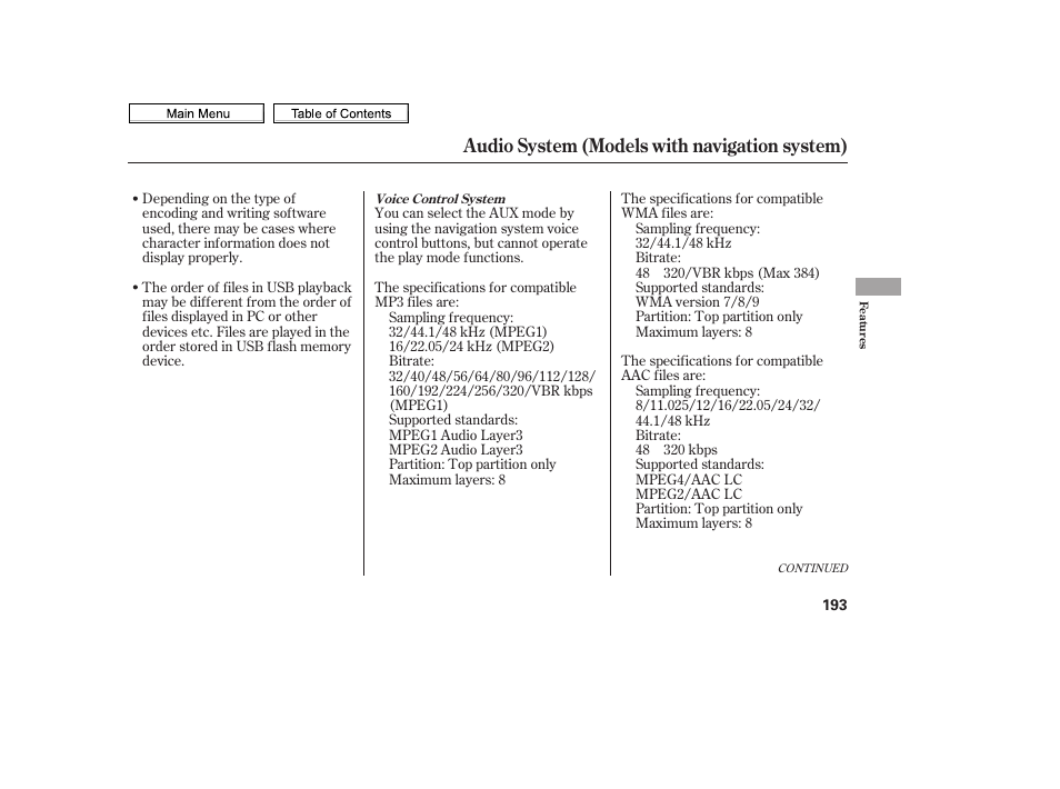 Audio system (models with navigation system) | HONDA 2010 Civic Sedan User Manual | Page 196 / 387