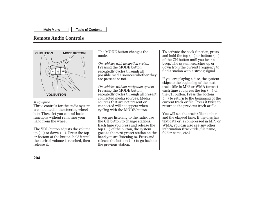 Remote audio controls | HONDA 2010 Civic Sedan User Manual | Page 207 / 387