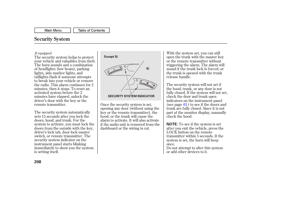 Security system | HONDA 2010 Civic Sedan User Manual | Page 211 / 387