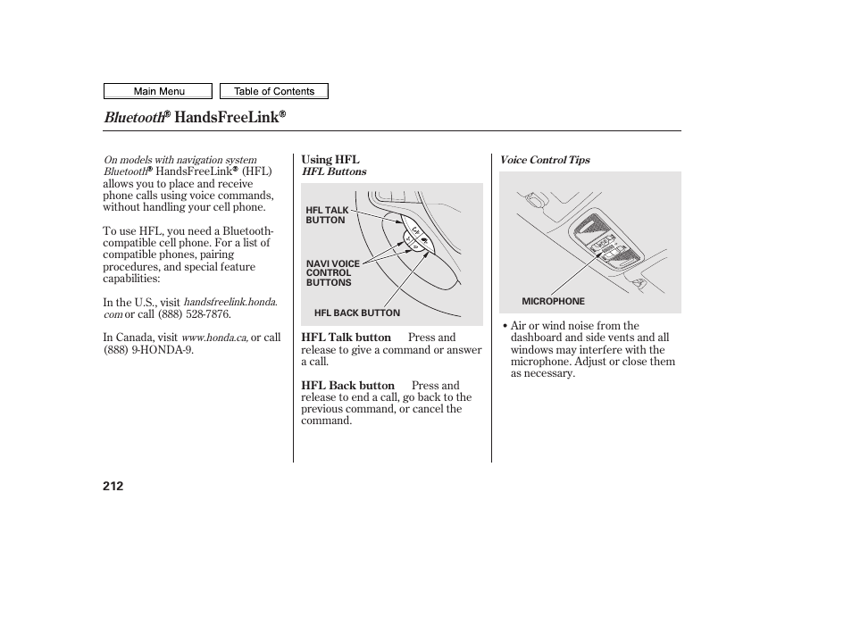 Handsfreelink, Bluetooth | HONDA 2010 Civic Sedan User Manual | Page 215 / 387