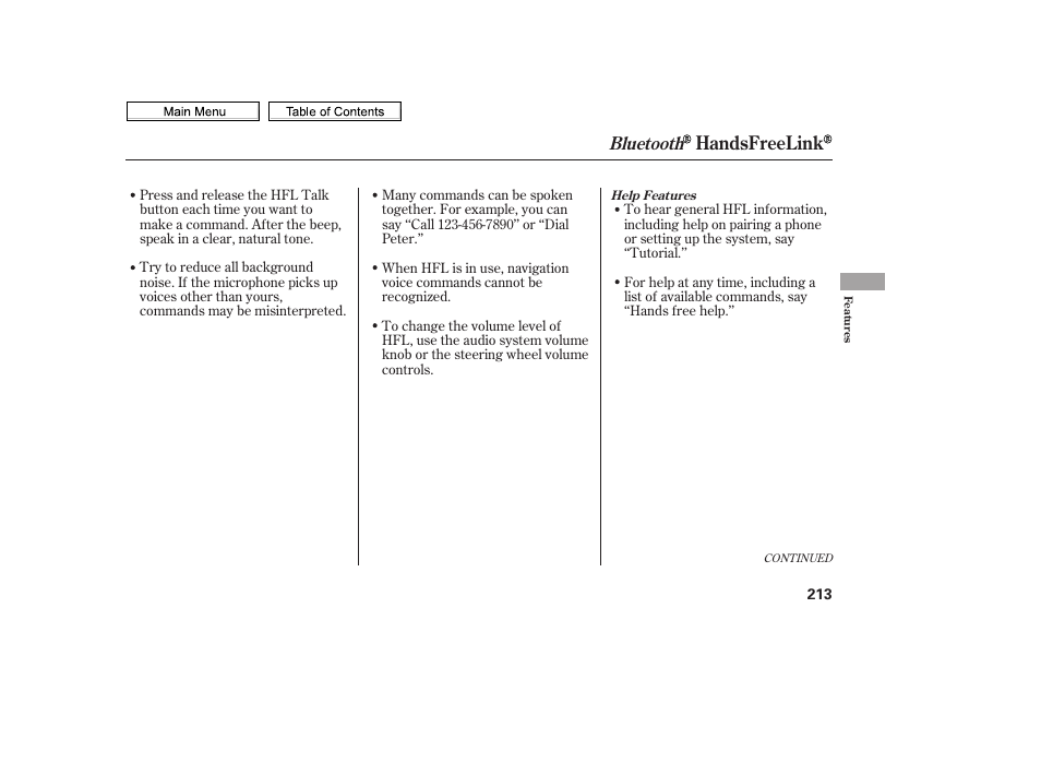 Handsfreelink, Bluetooth | HONDA 2010 Civic Sedan User Manual | Page 216 / 387