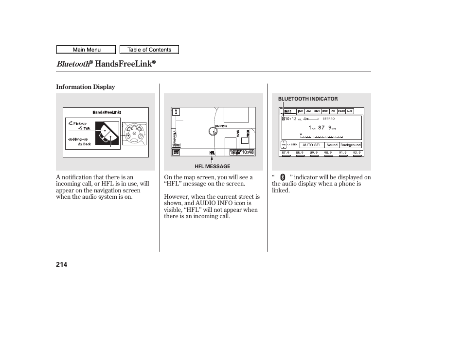 Handsfreelink, Bluetooth | HONDA 2010 Civic Sedan User Manual | Page 217 / 387