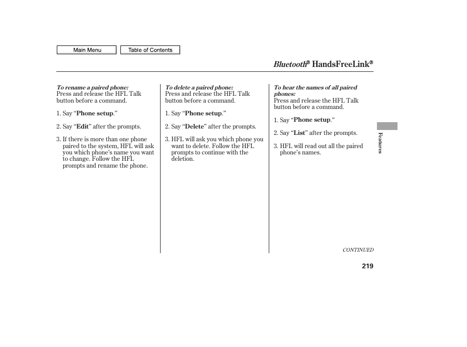 Handsfreelink, Bluetooth | HONDA 2010 Civic Sedan User Manual | Page 222 / 387