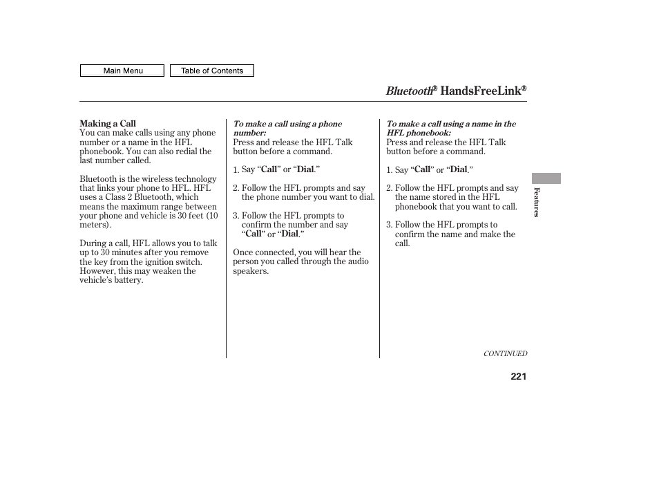 Handsfreelink, Bluetooth | HONDA 2010 Civic Sedan User Manual | Page 224 / 387