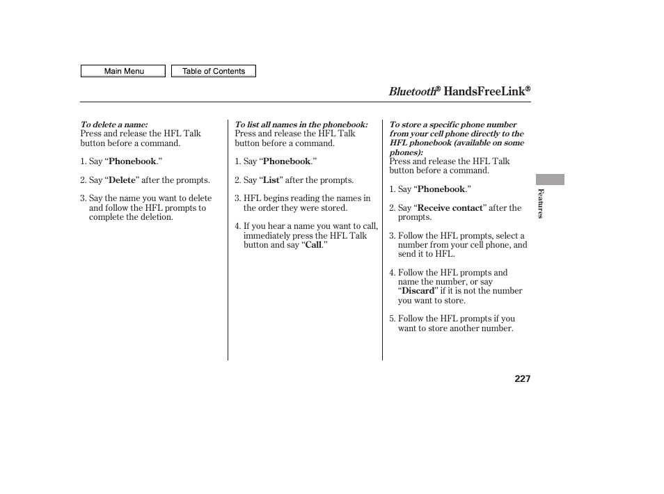 Handsfreelink, Bluetooth | HONDA 2010 Civic Sedan User Manual | Page 230 / 387