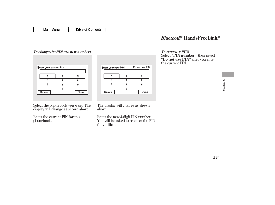 Handsfreelink, Bluetooth | HONDA 2010 Civic Sedan User Manual | Page 234 / 387