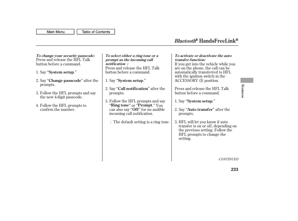 Handsfreelink, Bluetooth | HONDA 2010 Civic Sedan User Manual | Page 236 / 387