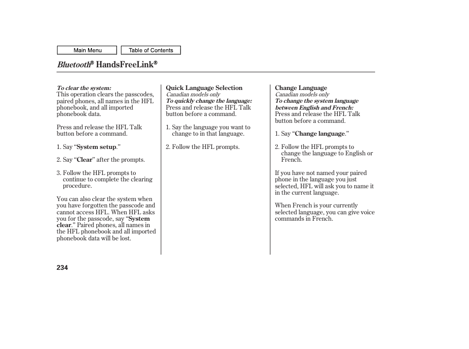 Handsfreelink, Bluetooth | HONDA 2010 Civic Sedan User Manual | Page 237 / 387