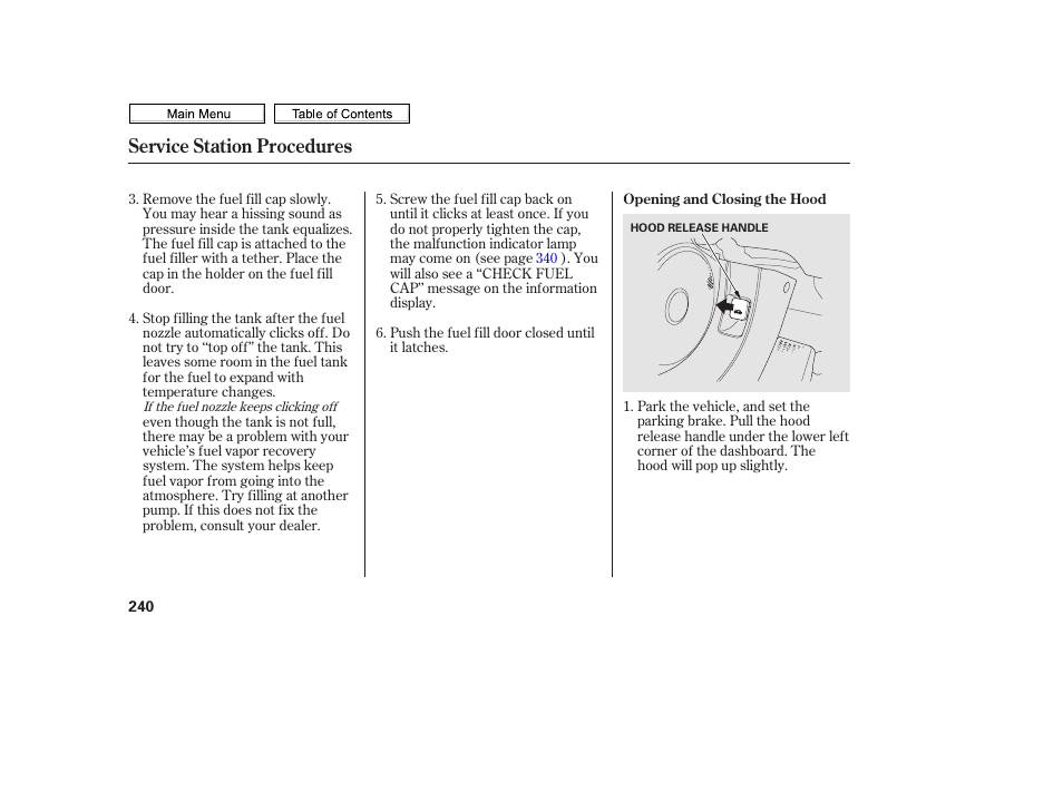 Service station procedures | HONDA 2010 Civic Sedan User Manual | Page 243 / 387