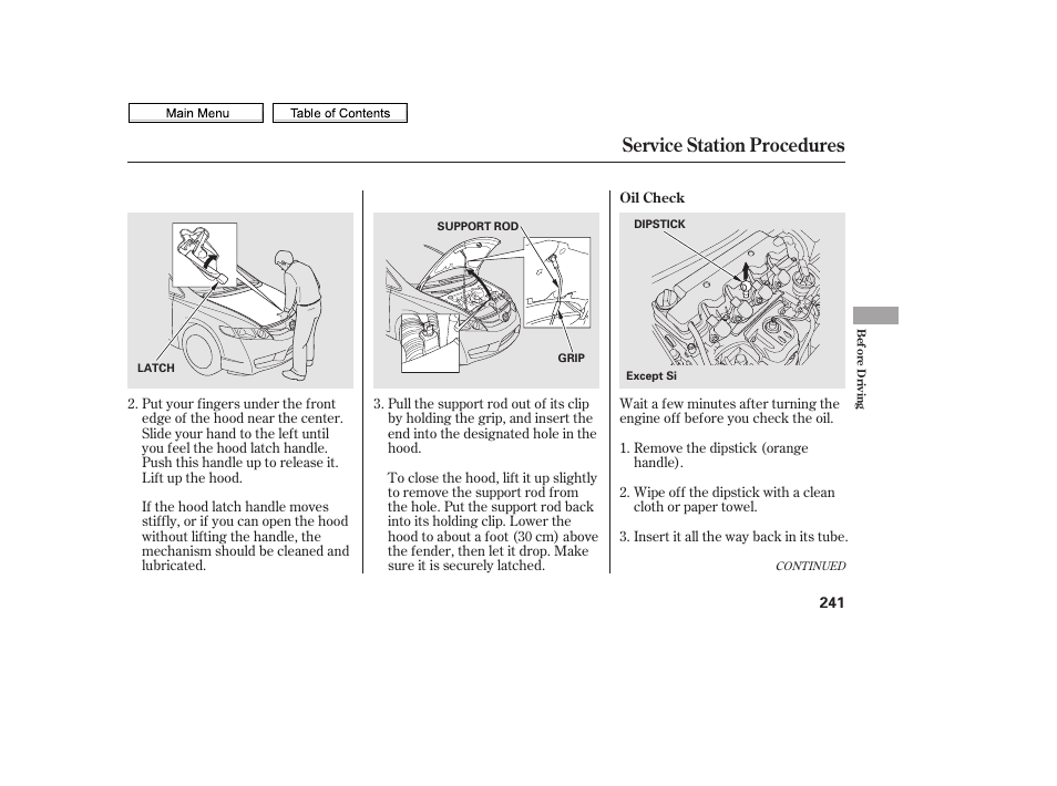 Service station procedures | HONDA 2010 Civic Sedan User Manual | Page 244 / 387