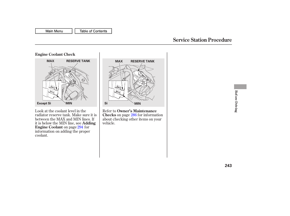 Service station procedure | HONDA 2010 Civic Sedan User Manual | Page 246 / 387