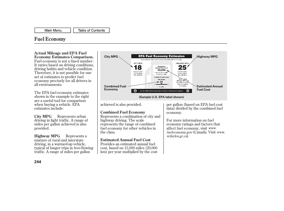 Fuel economy | HONDA 2010 Civic Sedan User Manual | Page 247 / 387