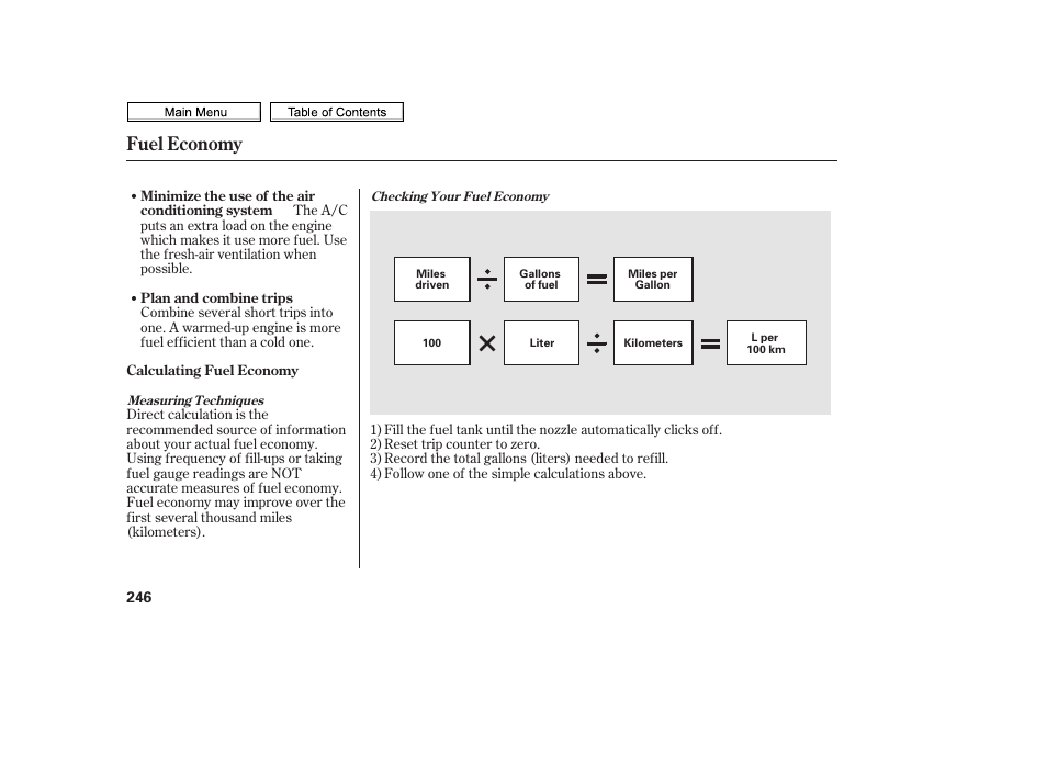 Fuel economy | HONDA 2010 Civic Sedan User Manual | Page 249 / 387