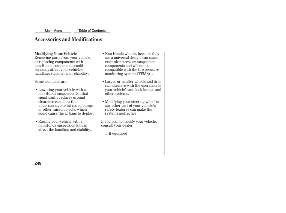 Accessories and modifications | HONDA 2010 Civic Sedan User Manual | Page 251 / 387