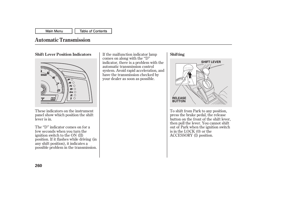 Automatic transmission | HONDA 2010 Civic Sedan User Manual | Page 263 / 387