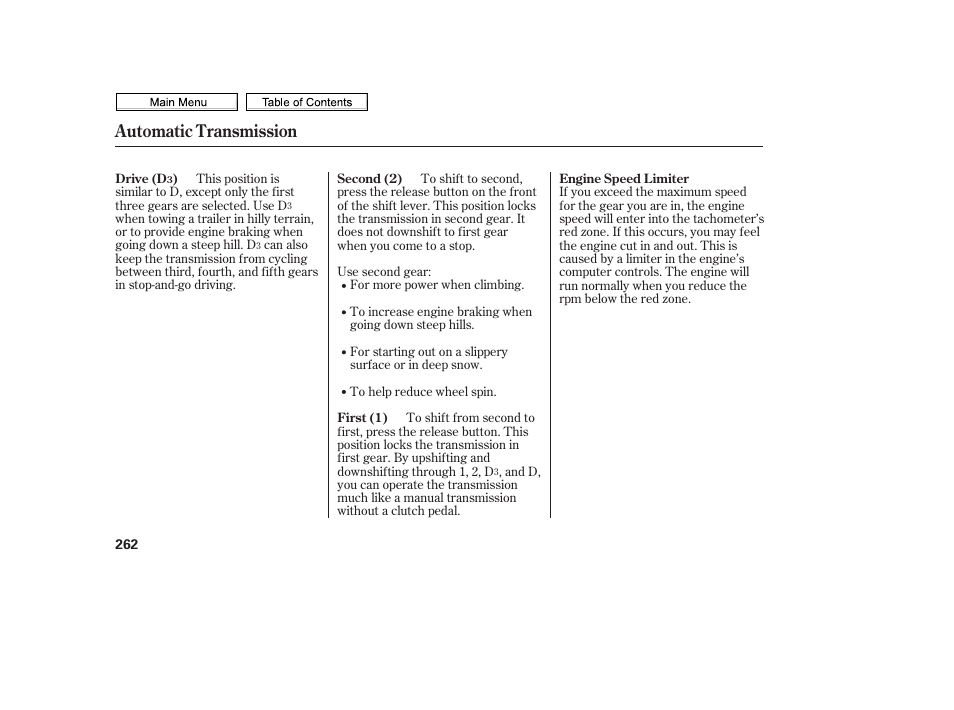 Automatic transmission | HONDA 2010 Civic Sedan User Manual | Page 265 / 387