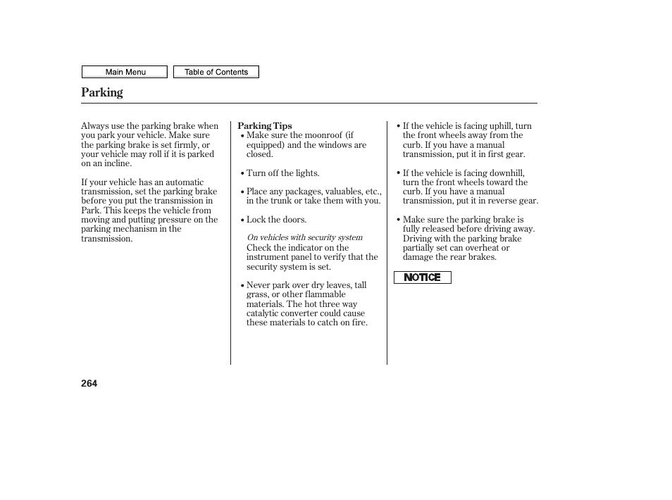 Parking | HONDA 2010 Civic Sedan User Manual | Page 267 / 387