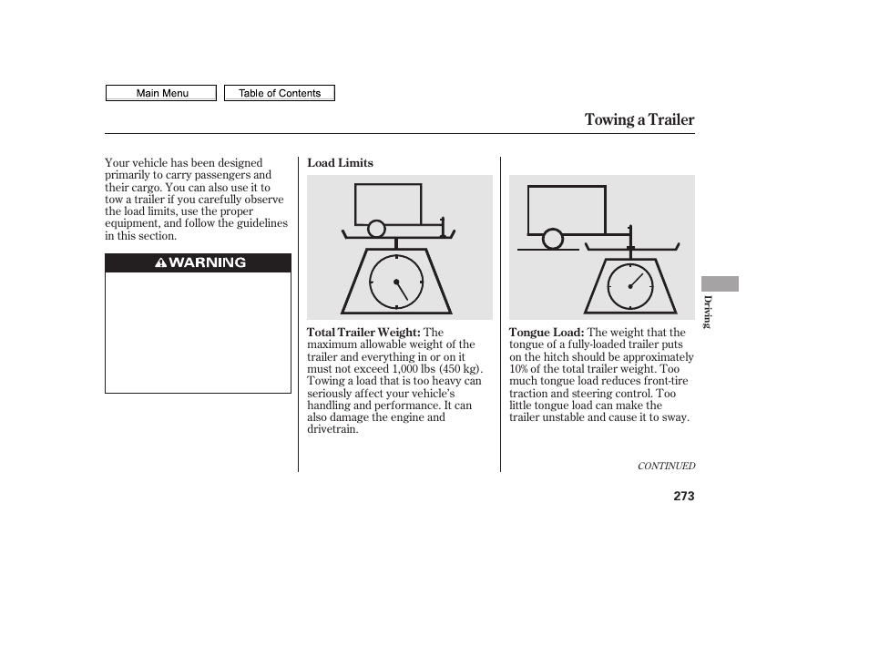 Towing a trailer | HONDA 2010 Civic Sedan User Manual | Page 276 / 387