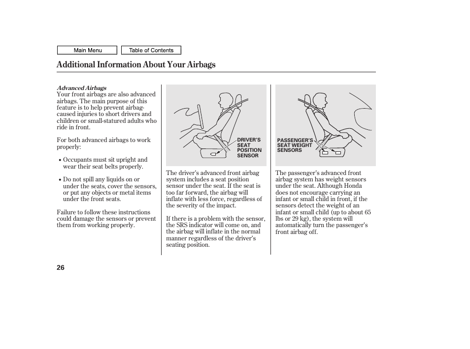 Additional information about your airbags | HONDA 2010 Civic Sedan User Manual | Page 29 / 387